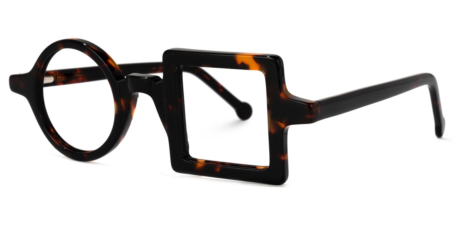 Paola Tortoise Asymmetric Square Circle Glasses1