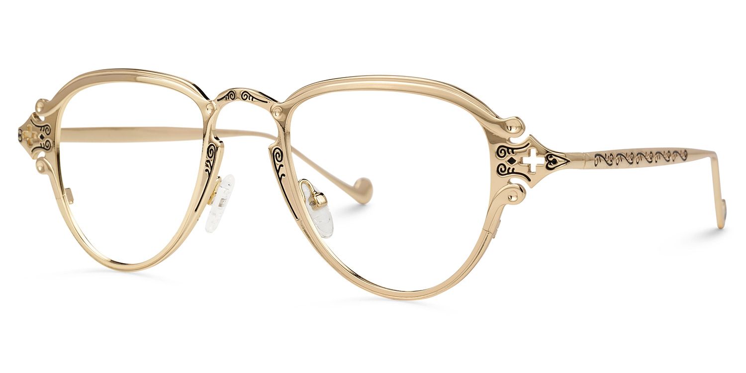 Pwaty Geometric Gold Eyeglasses with Metal Frames1