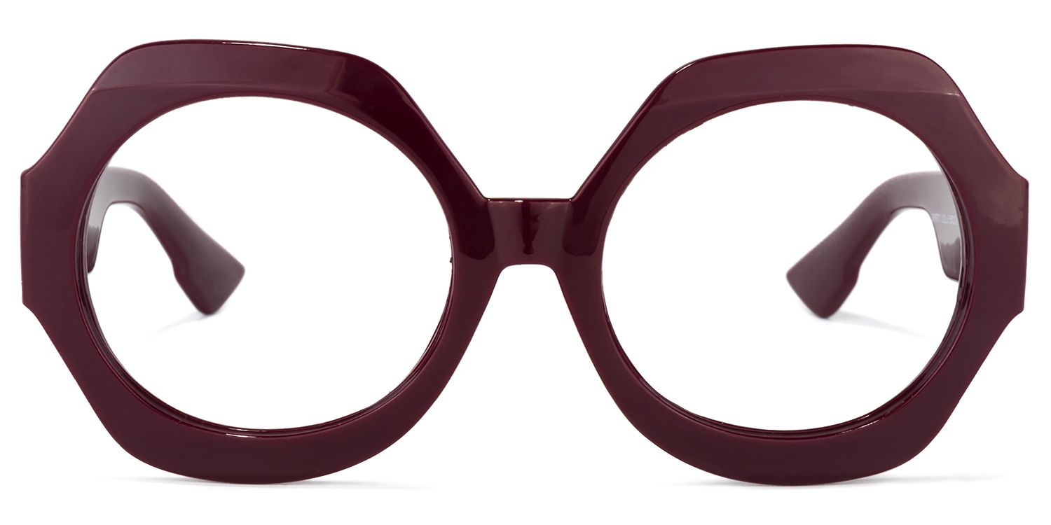Geoffrey Geometric Eyeglasses with Wide Dark-Red Frame0