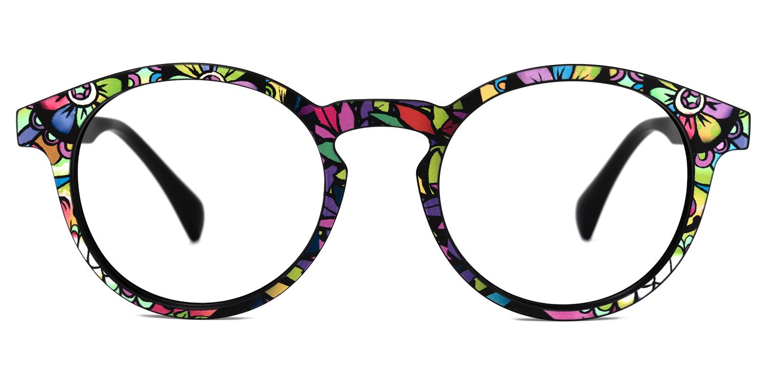 Street-Artist Round Eyeglasses and Purple-Floral Frames0