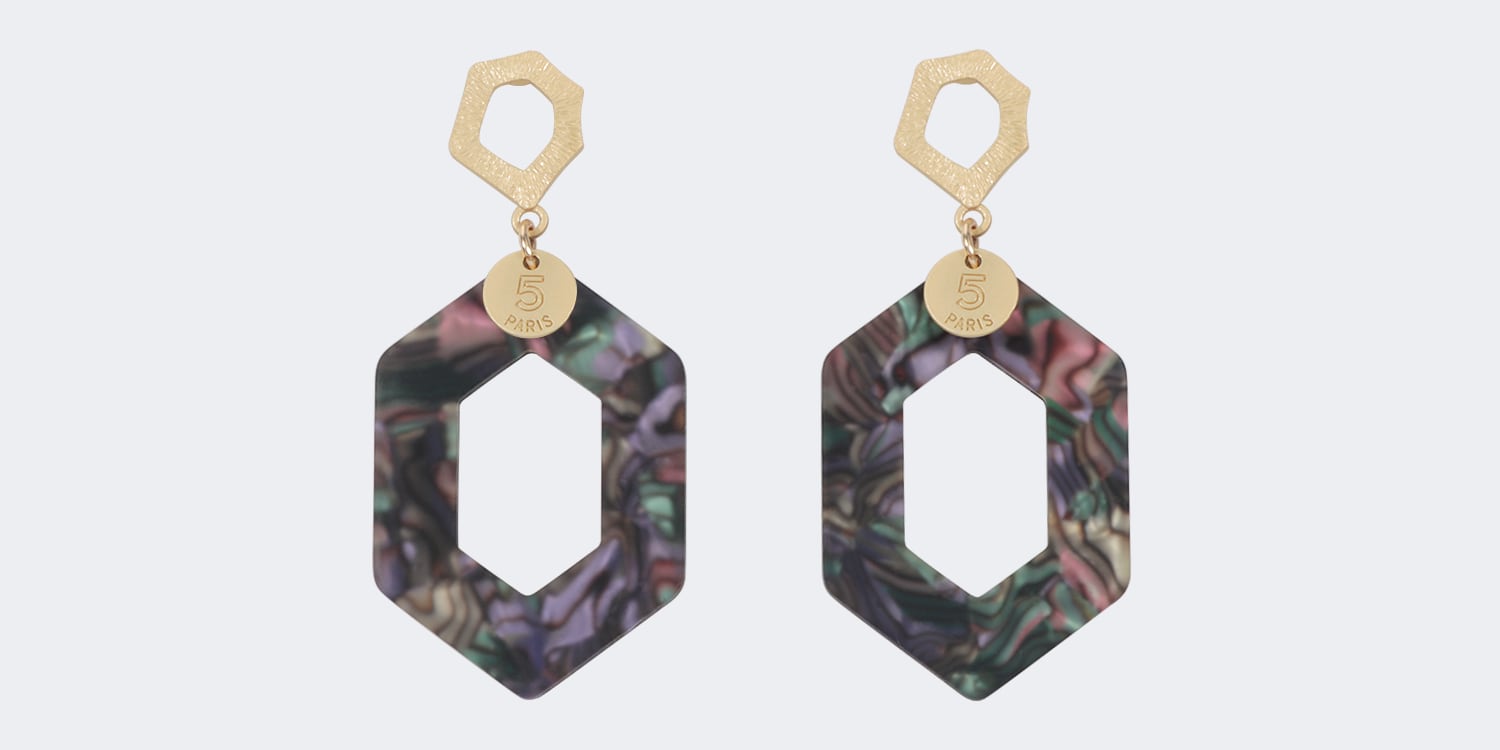 Vintage Hexagon Shaped Purple Stripe Earrings | Zeelool Glasses2