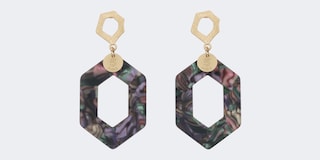 Vintage Hexagon Shaped Purple Stripe Earrings2