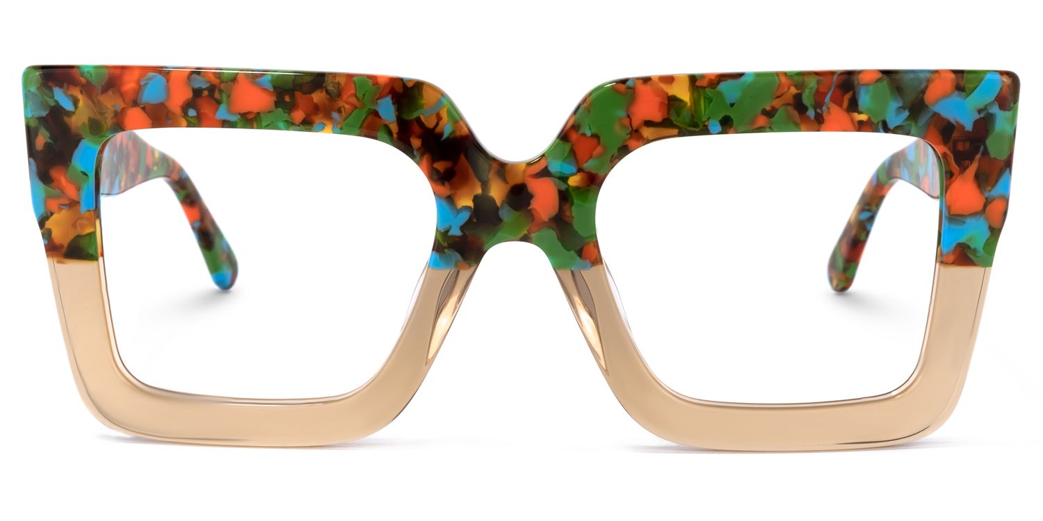 Brandon Eyeglasses -Square Beige Two-Tone Frame0