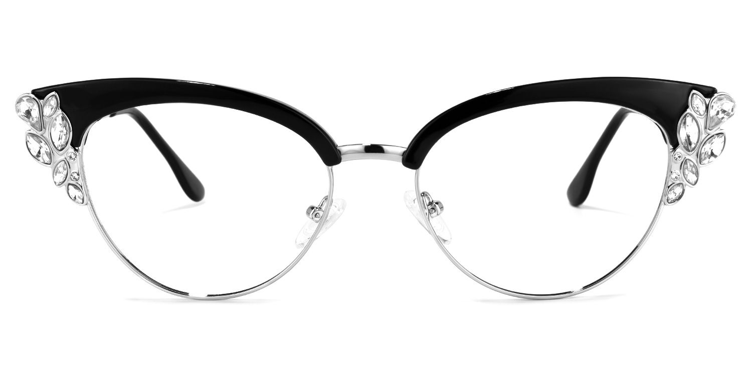 Hearn Cat Eye Black-Silver Glasses | Zeelool Glasses0