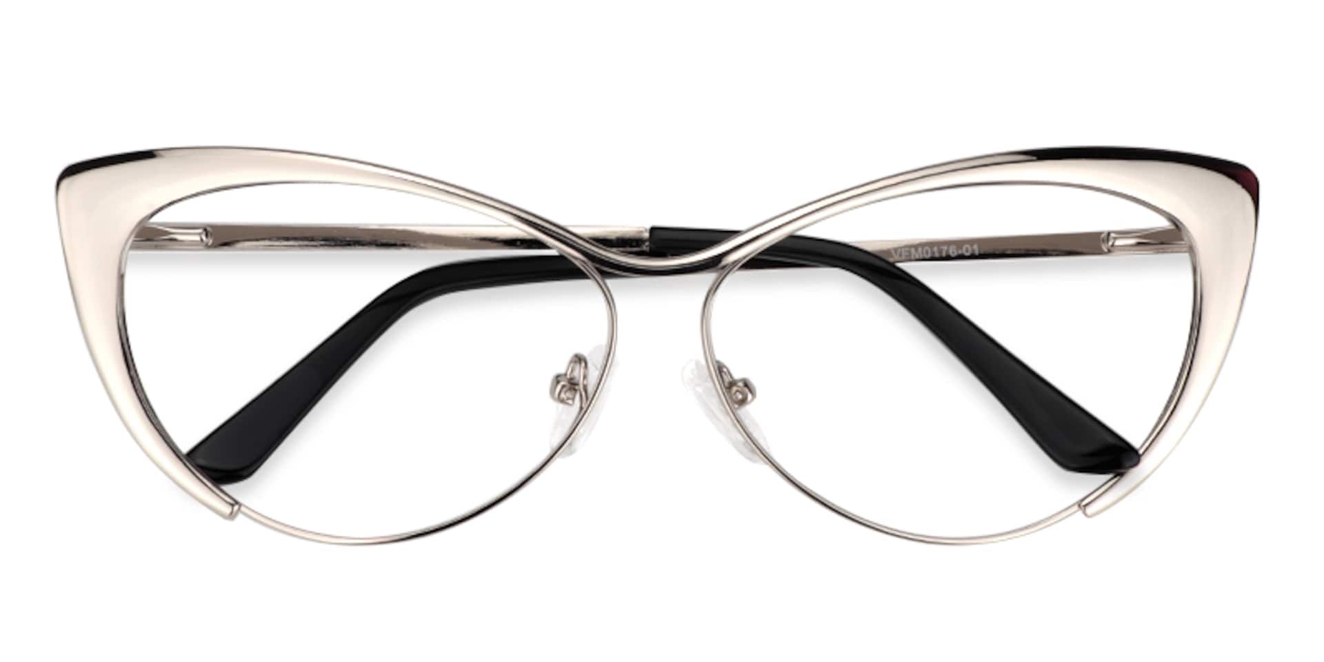 Ellen Cat eye Silver Eyeglasses and Metal Browline Frame1