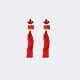 Stylish Long Tassels Red Earrings1