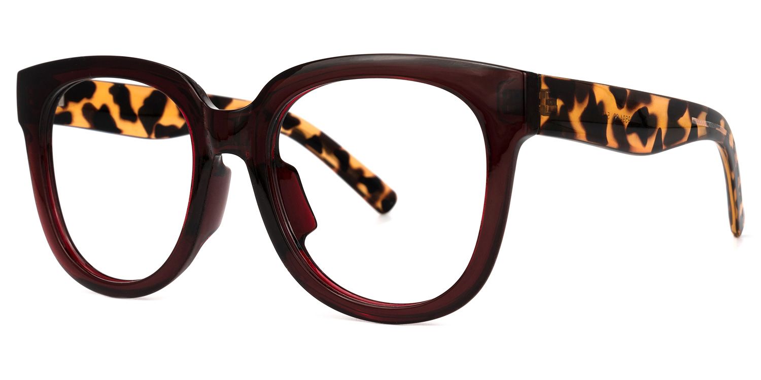 Harrell Square Dark-Red Glasses | Zeelool Glasses1