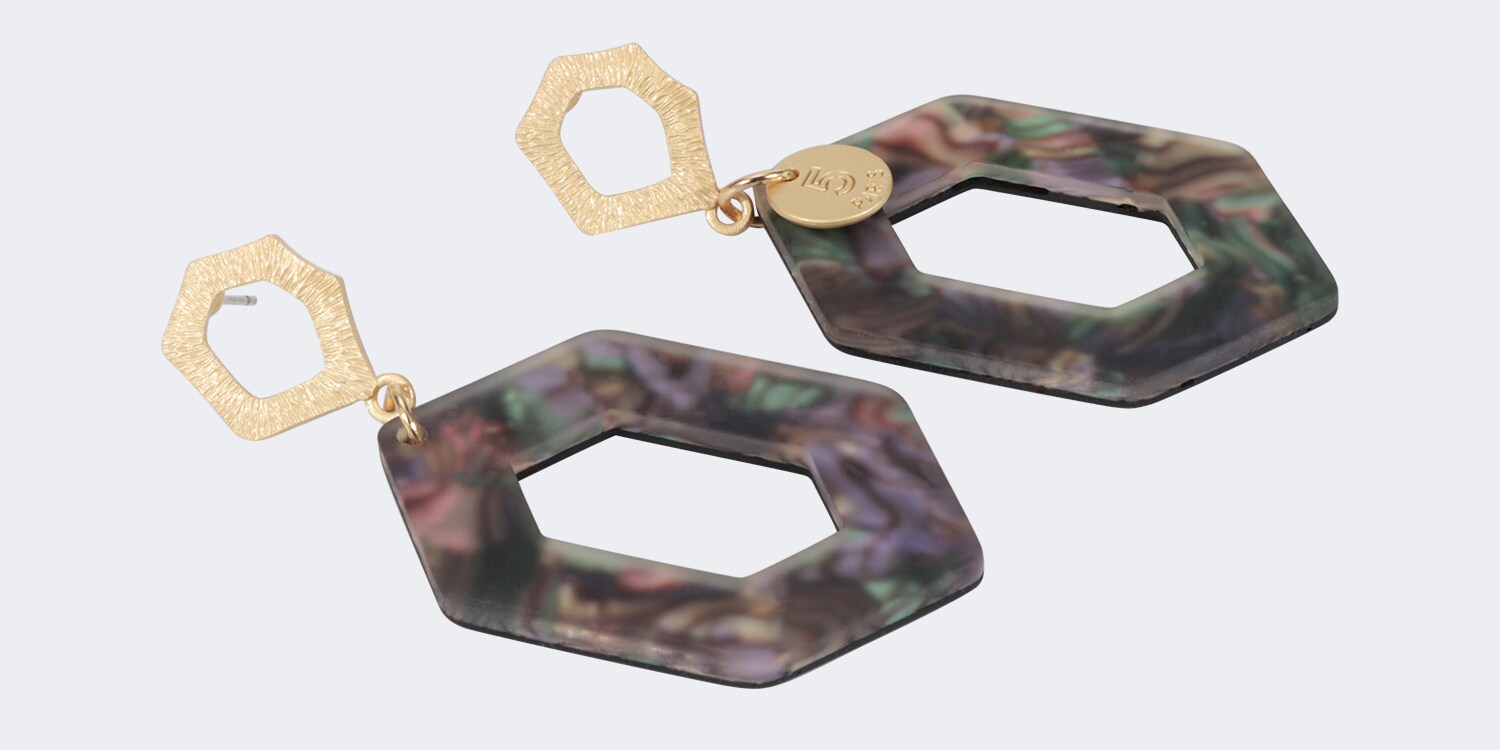 Vintage Hexagon Shaped Purple Stripe Earrings | Zeelool Glasses0