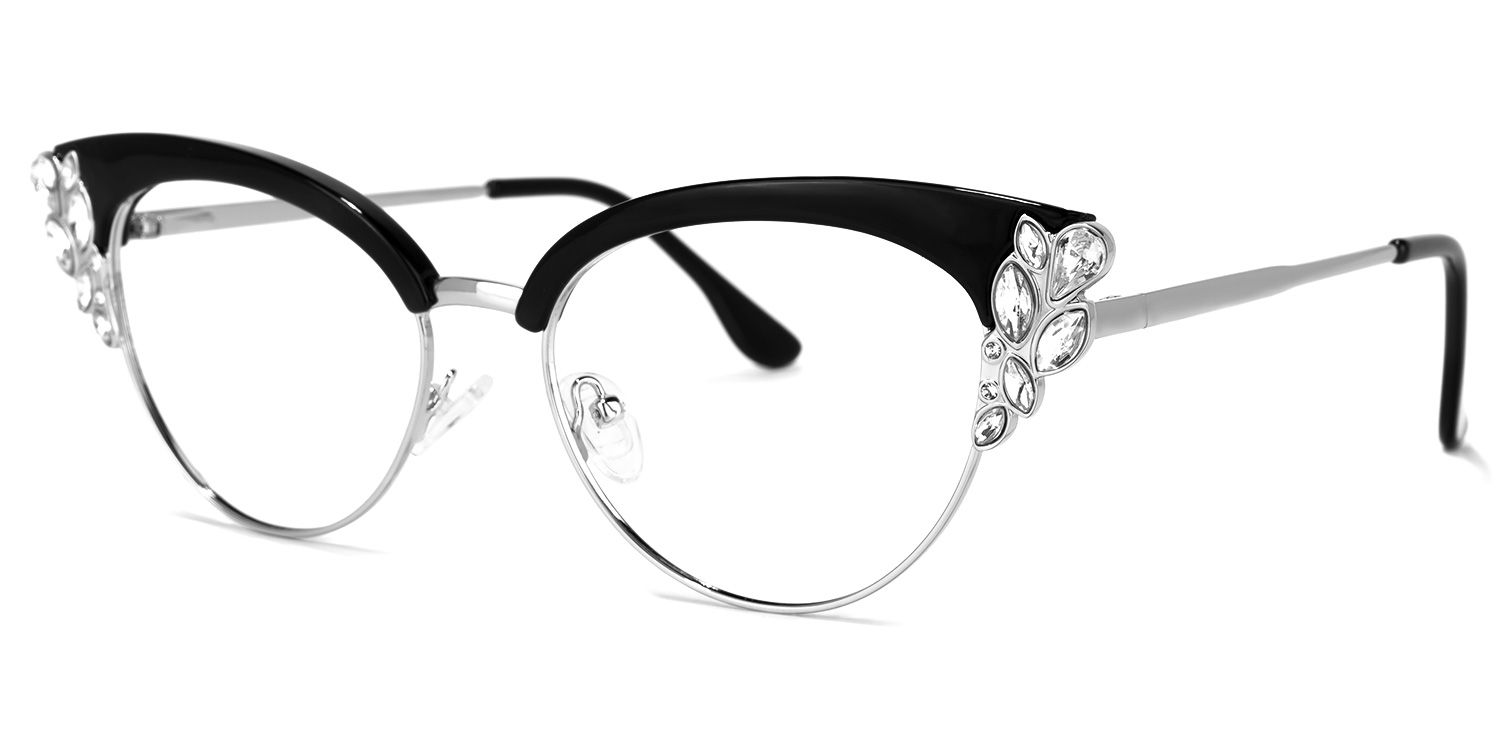 Hearn Cat Eye Black-Silver Glasses | Zeelool Glasses1