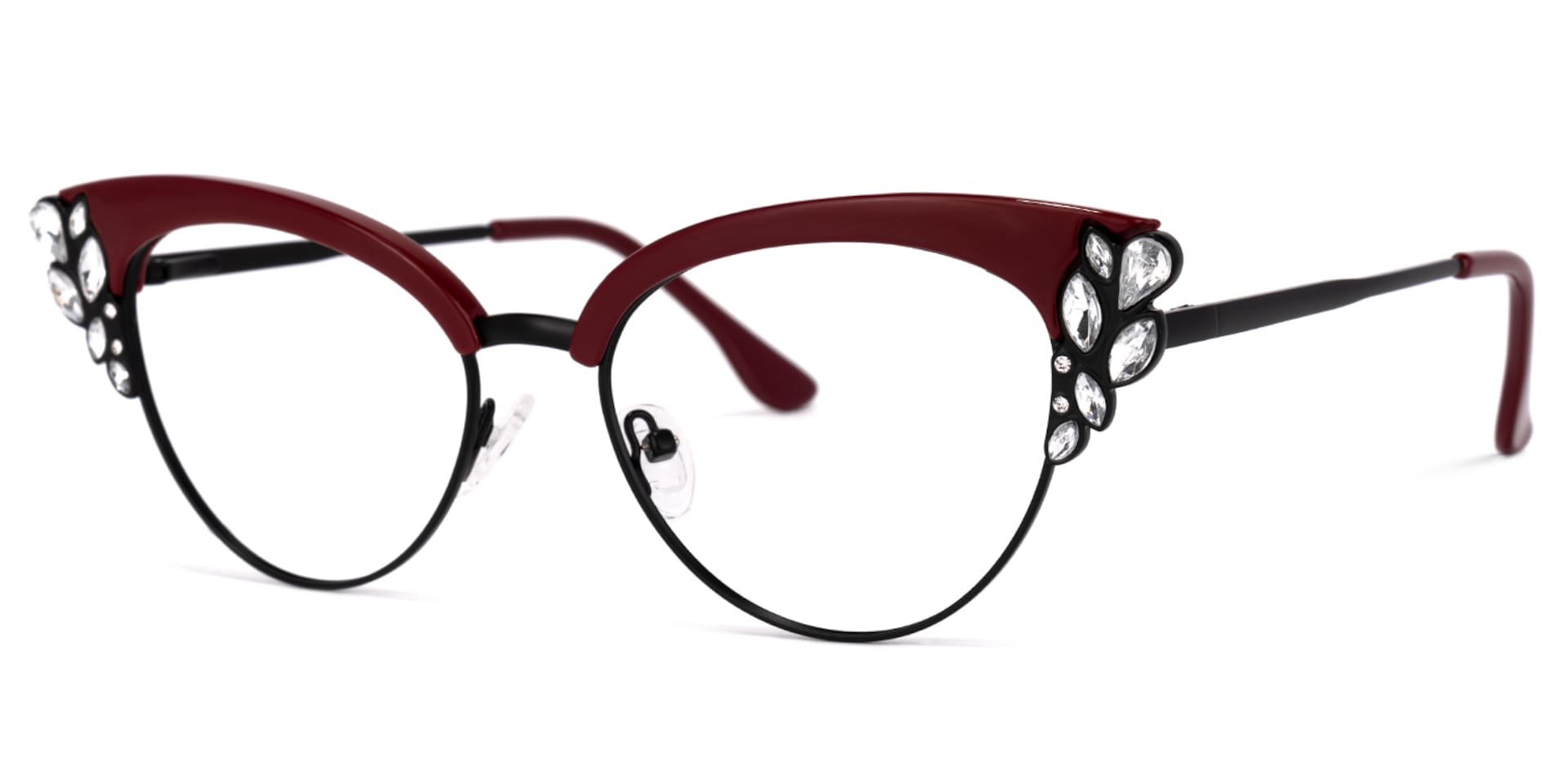 Hearn Cat Eye Dark-Red Glasses | Zeelool Glasses1