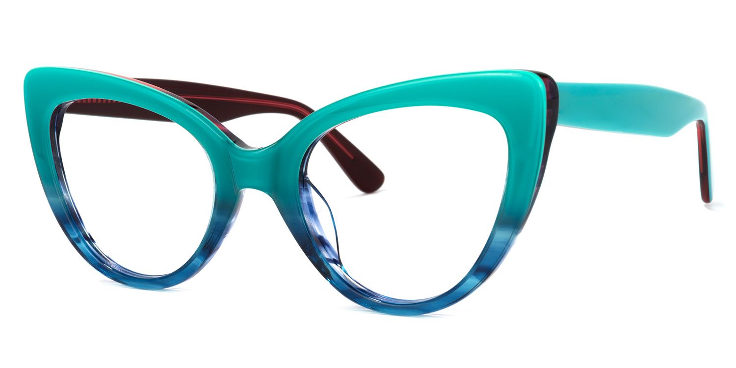 Claudette Cat Eye Blue-Green Glasses | Zeelool Glasses1