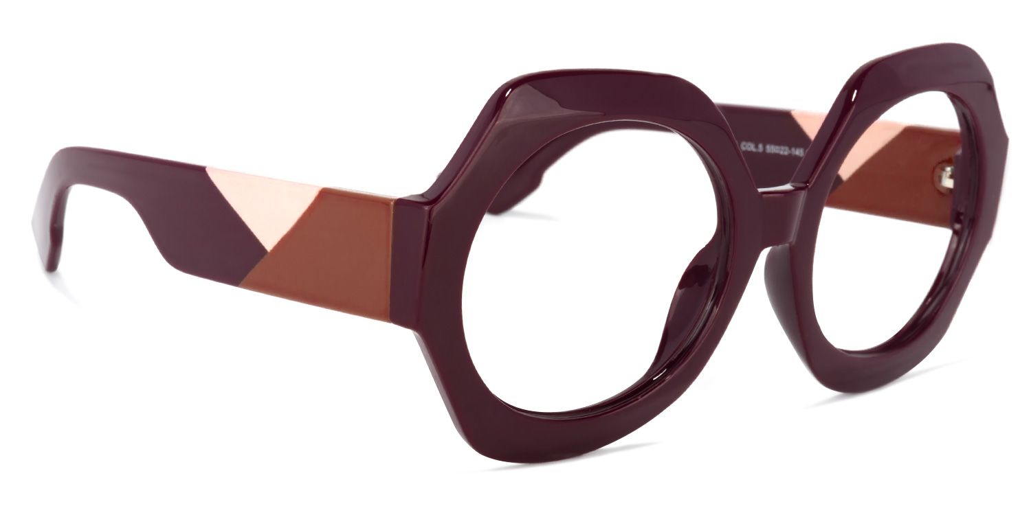 Geoffrey Geometric Eyeglasses with Wide Dark-Red Frame2