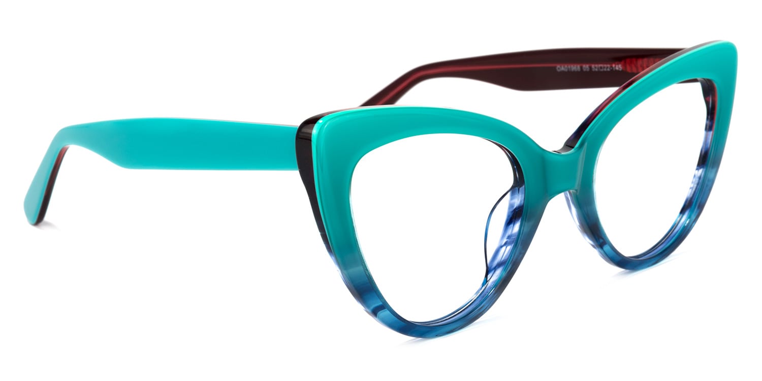 Claudette Cat Eye Blue-Green Glasses2
