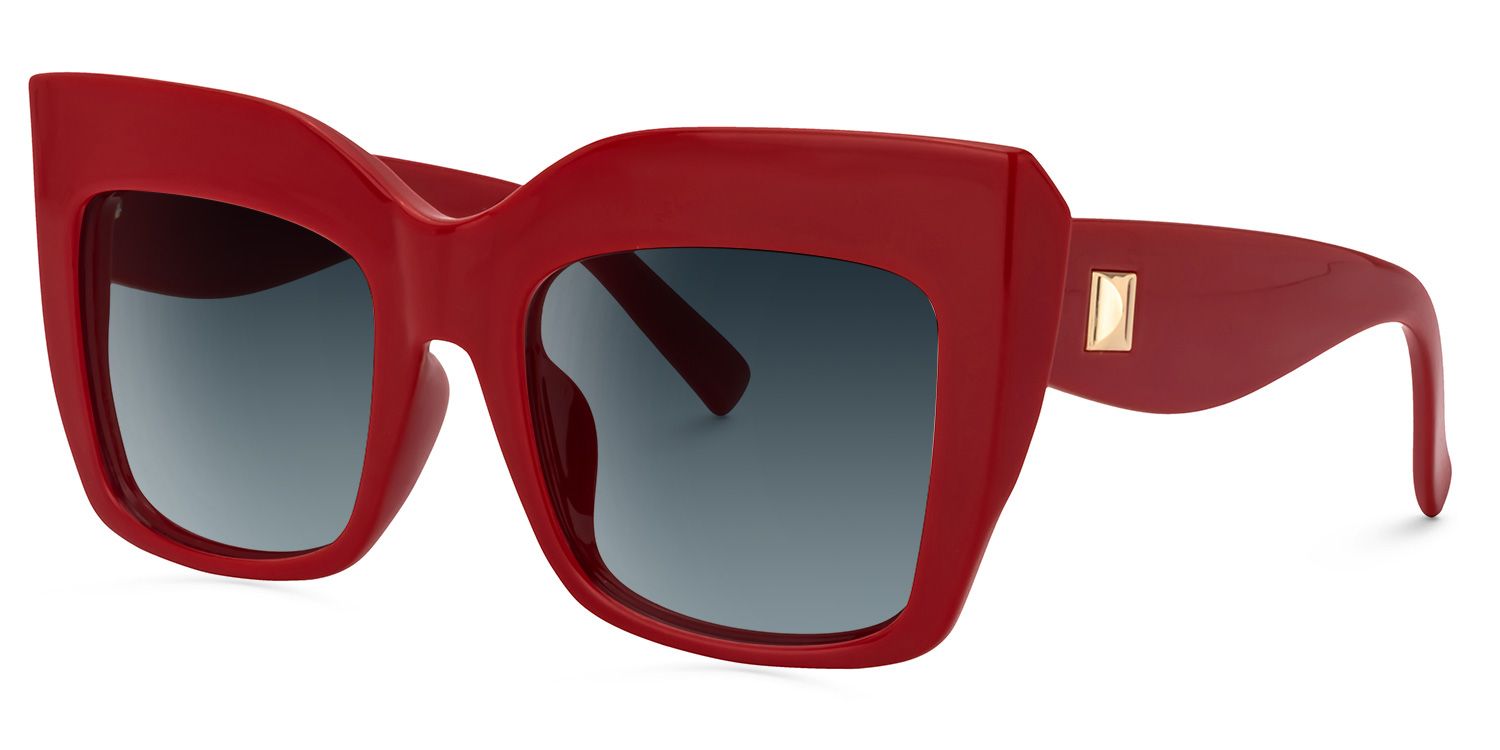 Alberta Rectangle Sunglasses with Red Frames1