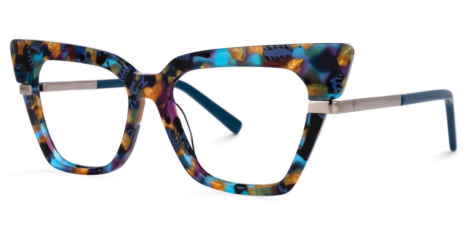 Dotson Cateye Blue-Floral Glasses | Zeelool Glasses1