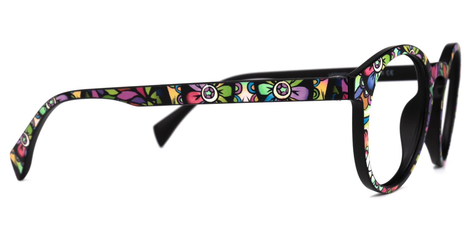 Street-Artist Round Eyeglasses and Purple-Floral Frames2