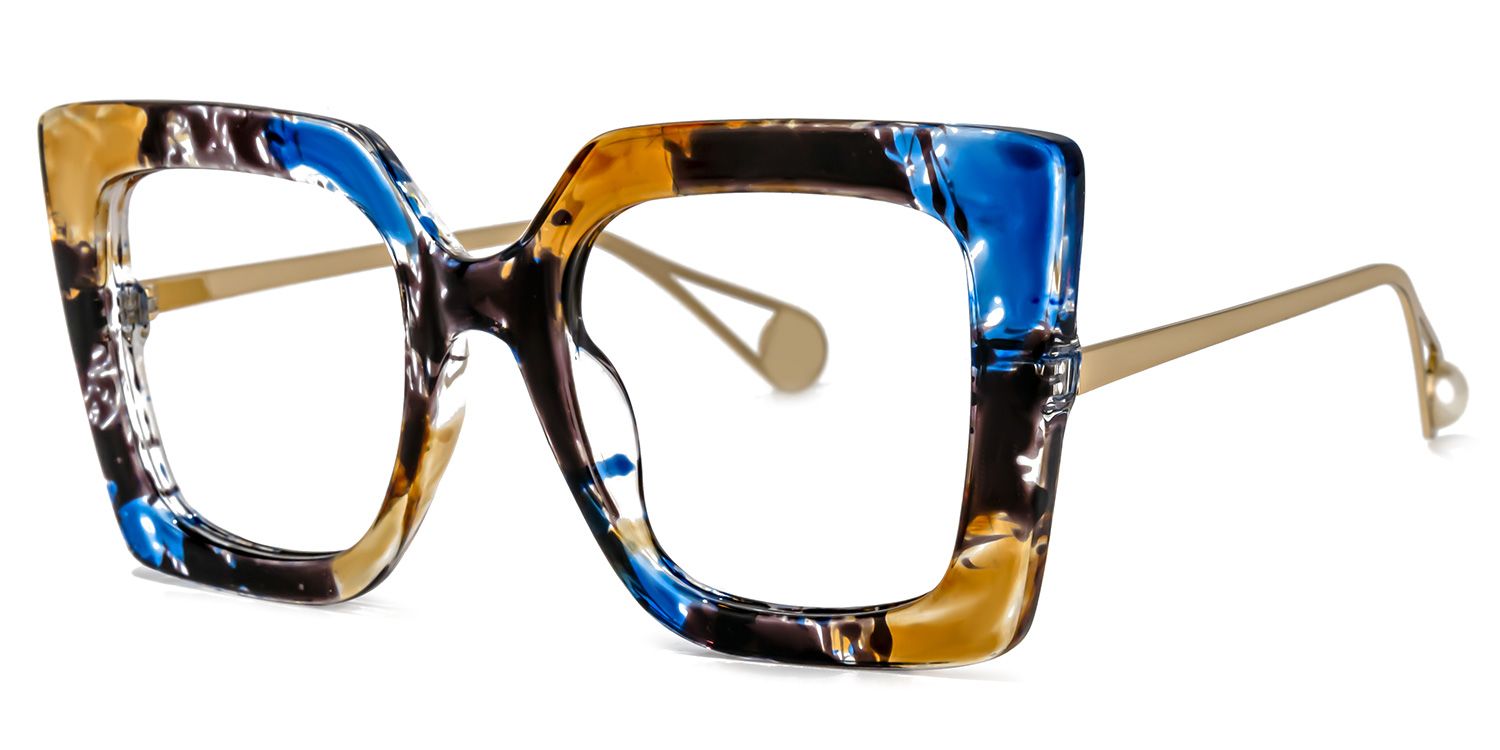 Qatar Square Blue/Black Eyeglasses & Floral Thick Frames1