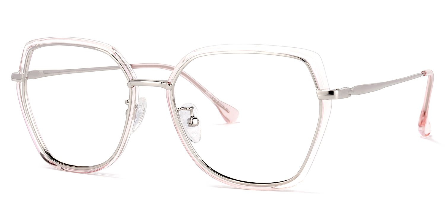Noemi Geometric Pink-Silver Glasses | Zeelool Glasses1