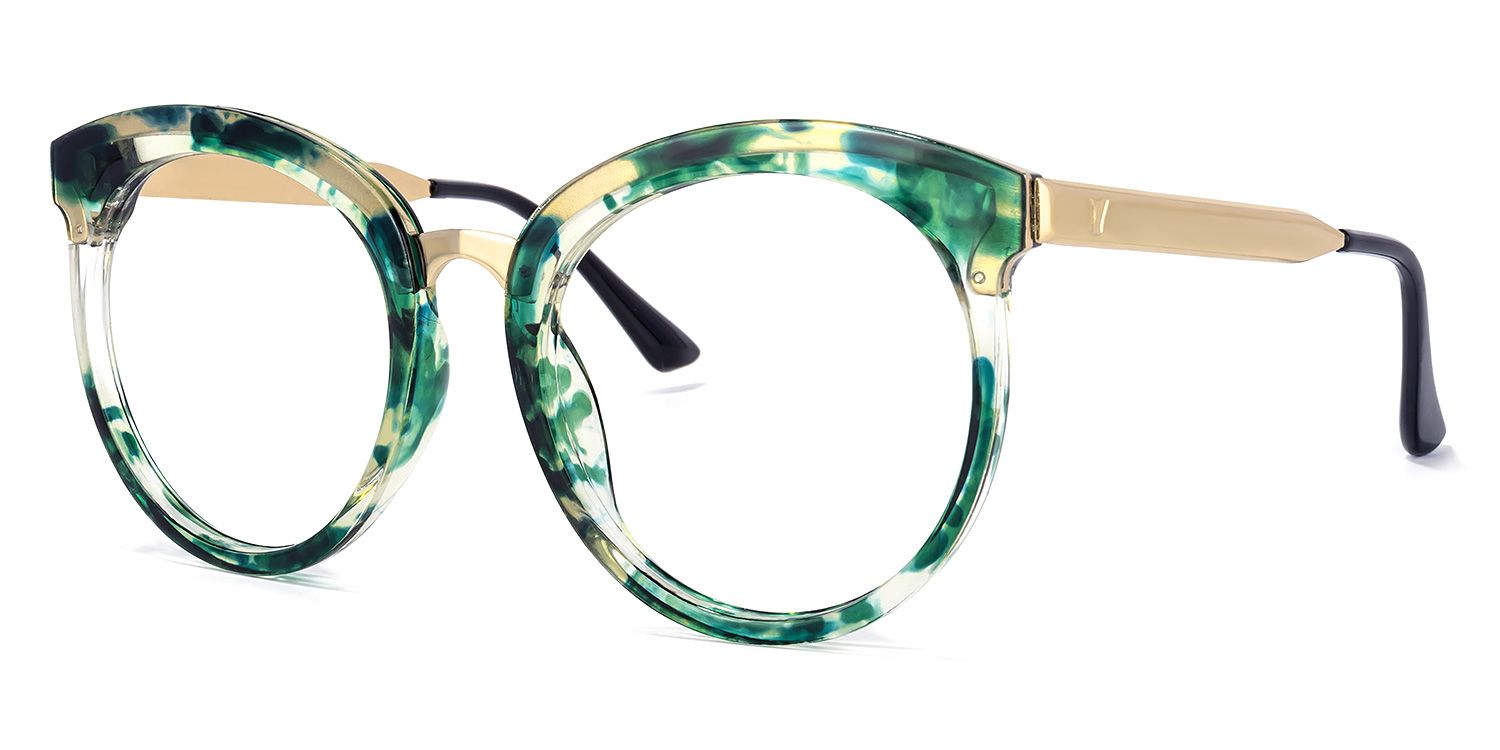 Penny Round Green-Floral Glasses | Zeelool Glasses1