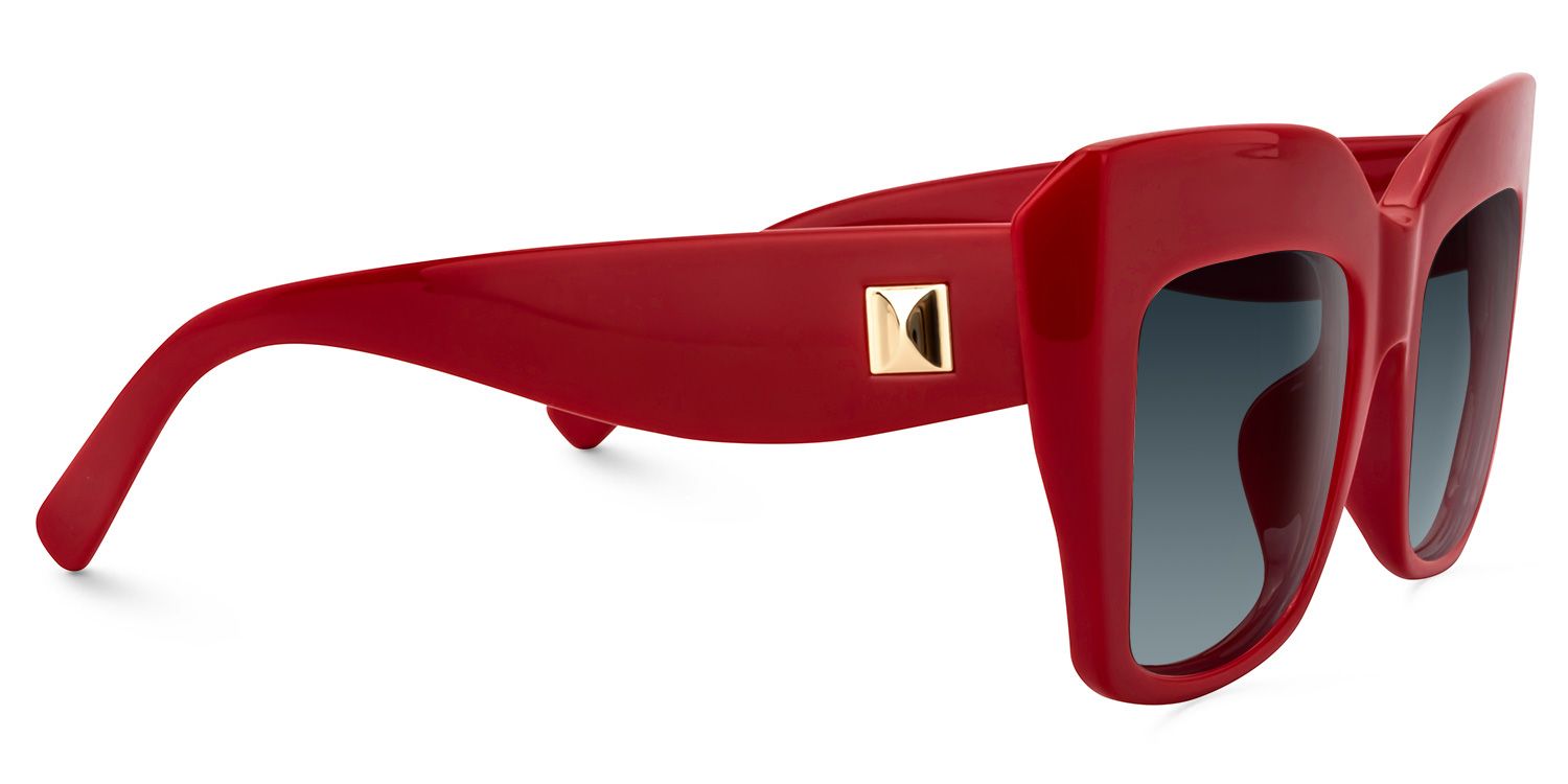 Alberta Rectangle Sunglasses with Red Frames2
