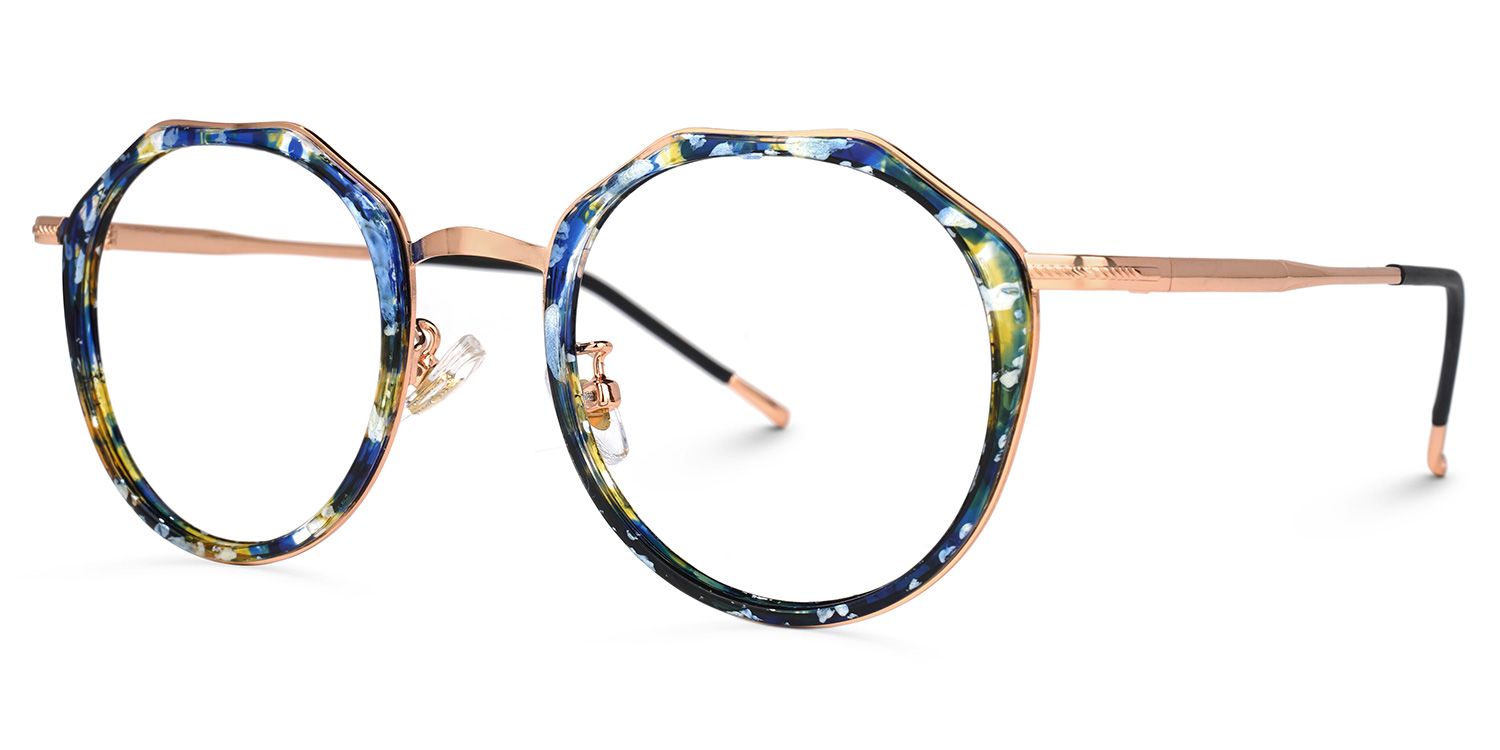 Gentry Geometric Blue-Floral Glasses | Zeelool Glasses1