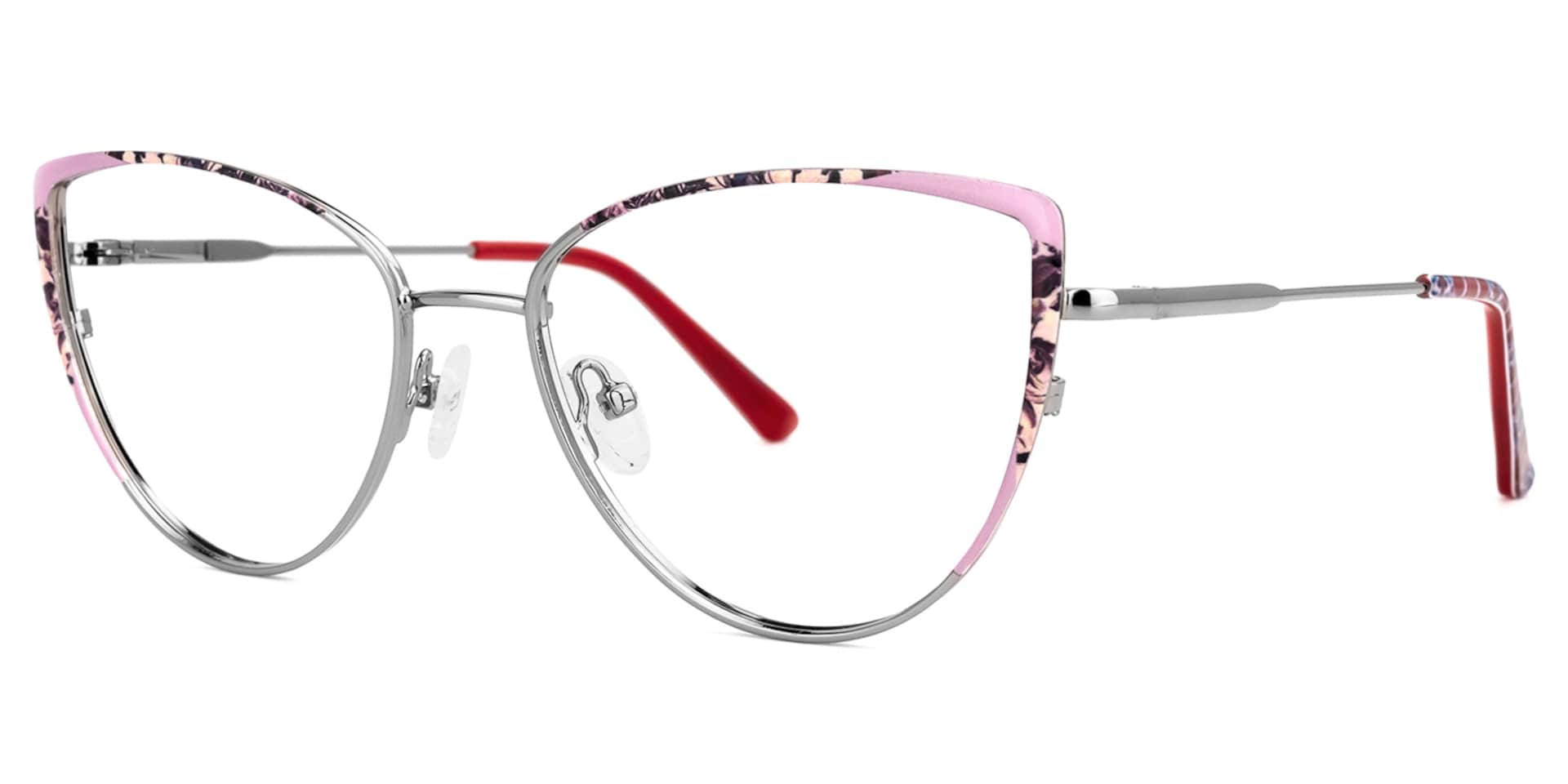 Mesha Cateye Pink-Floral Glasses | Zeelool Glasses1