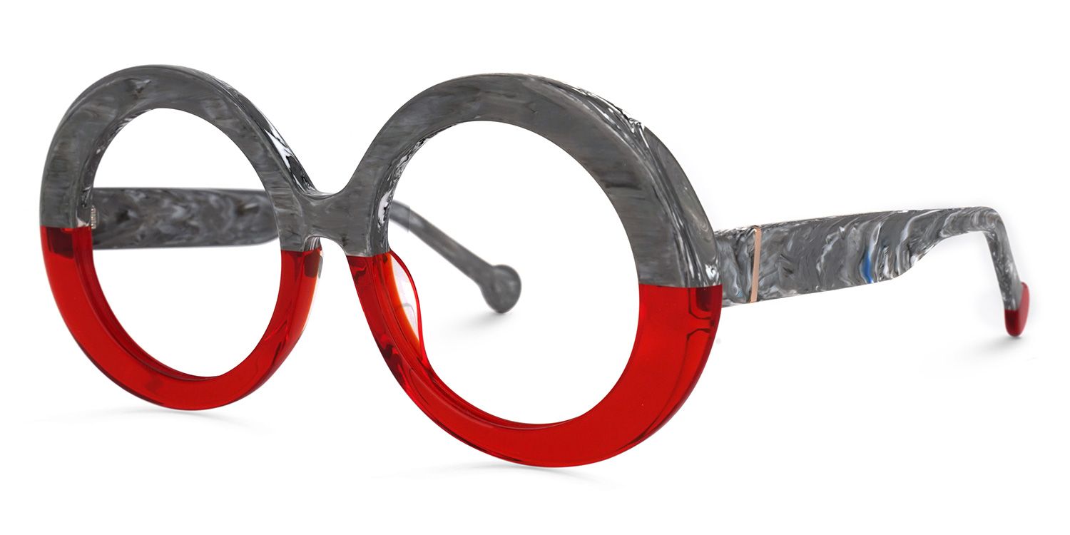 Pardo Round Gray-Red Glasses | Zeelool Glasses1