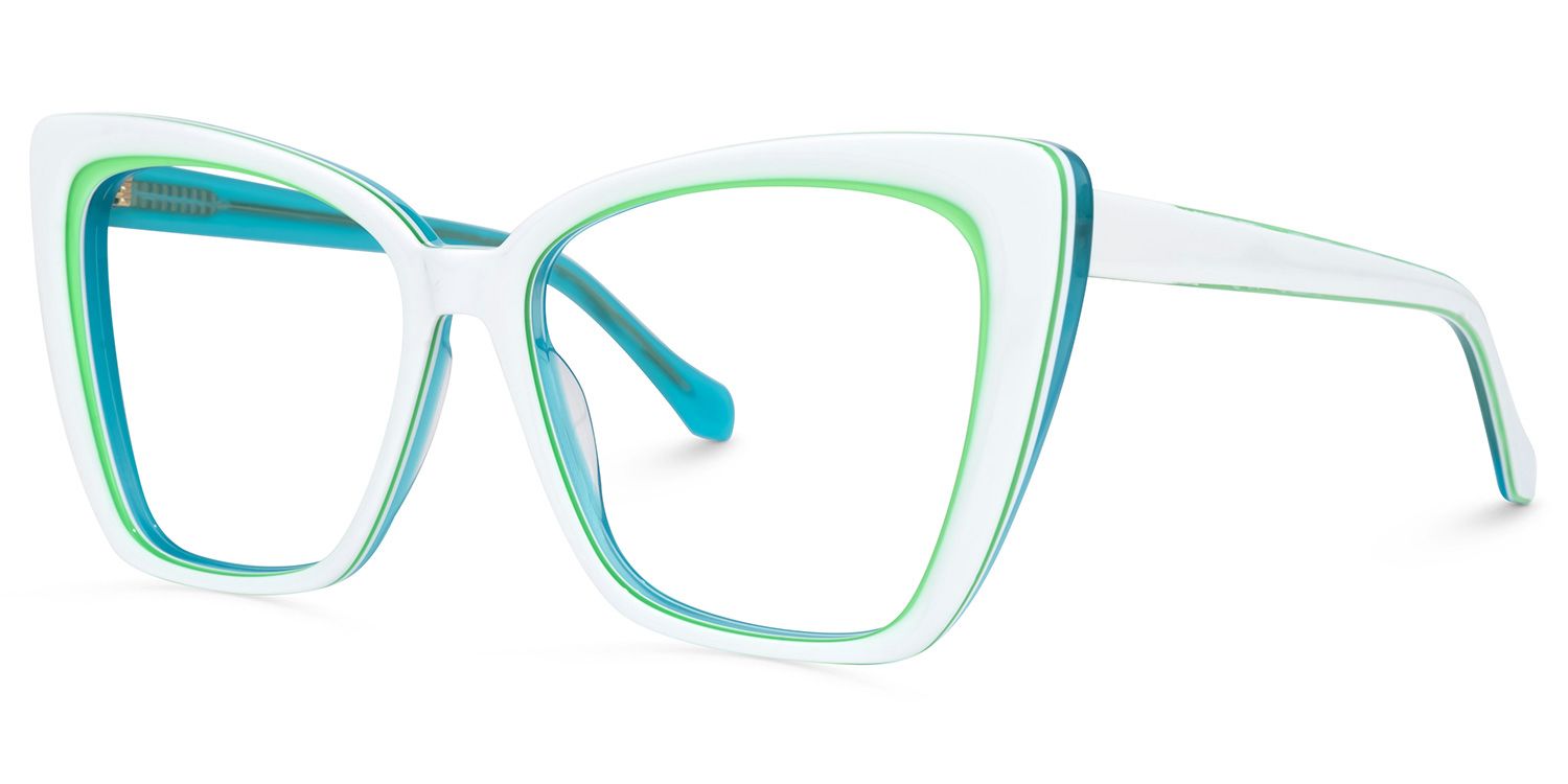 Shanell Butterfly White Eyeglasses and Green Stripes Frame1