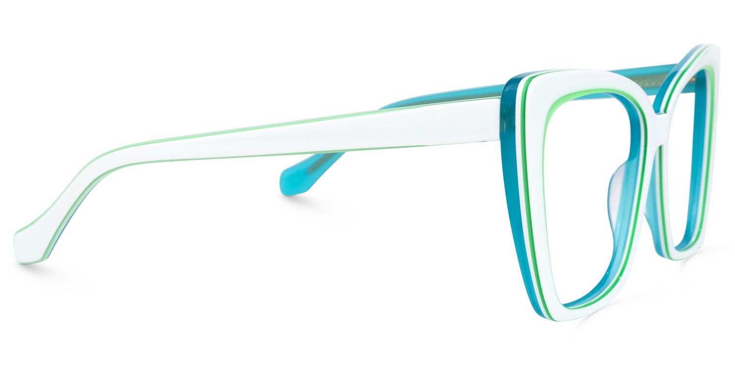 Shanell Butterfly White Eyeglasses and Green Stripes Frame2