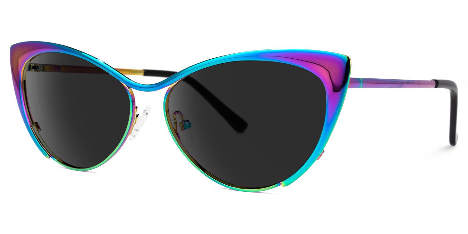 Ellen Metal Iridescent Cat Eye Frame Sunglasses | ZEELOOL1
