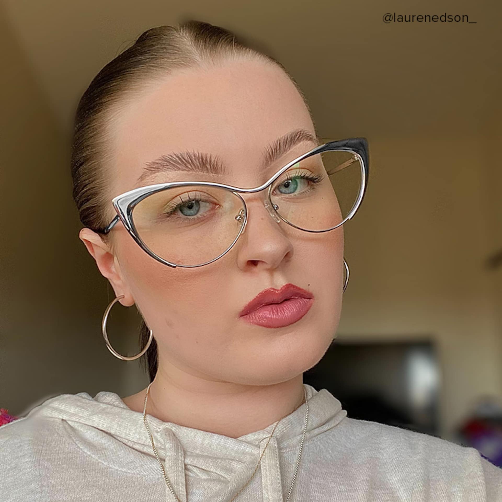 Ellen Cat eye Silver Eyeglasses and Metal Browline Frame8