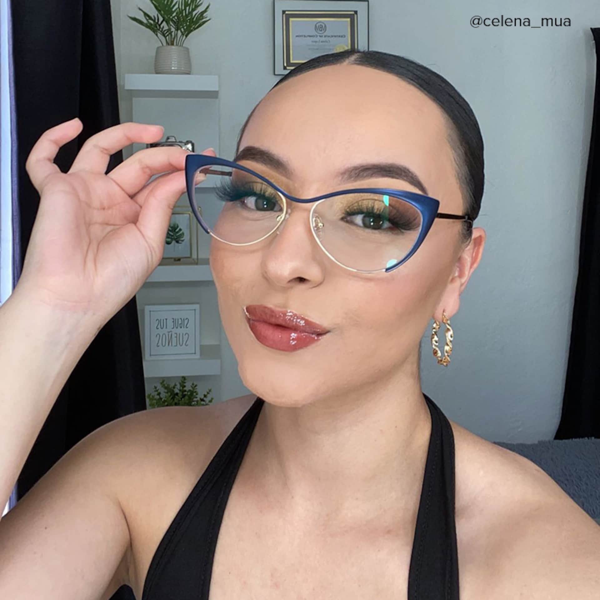 Cateye Dark Blue Glasses | Zeelool Eyeglasses4