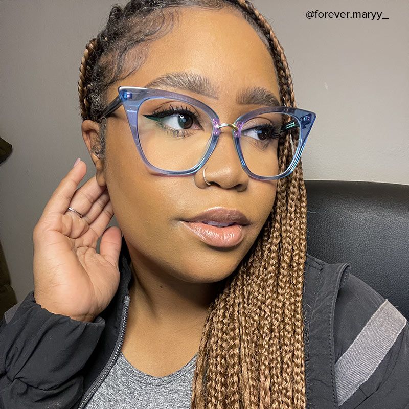 Martha Cat Eye Light-Blue Glasses | Zeelool Glasses12