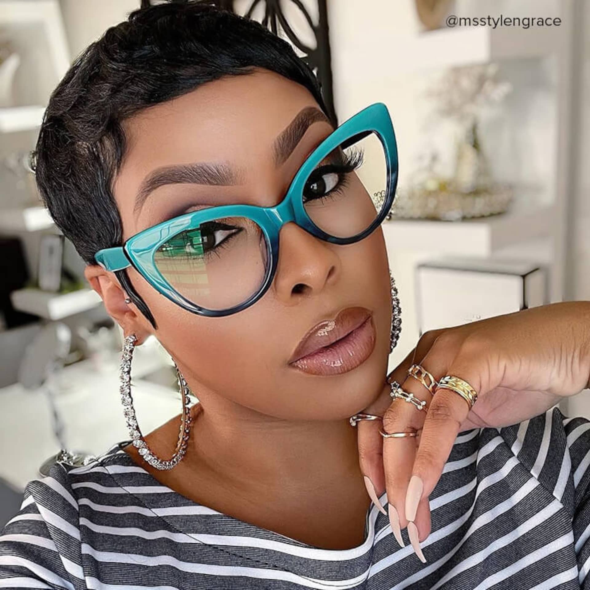 Claudette Cat Eye Teal Blue-Green Frame Glasses | Zeelool6