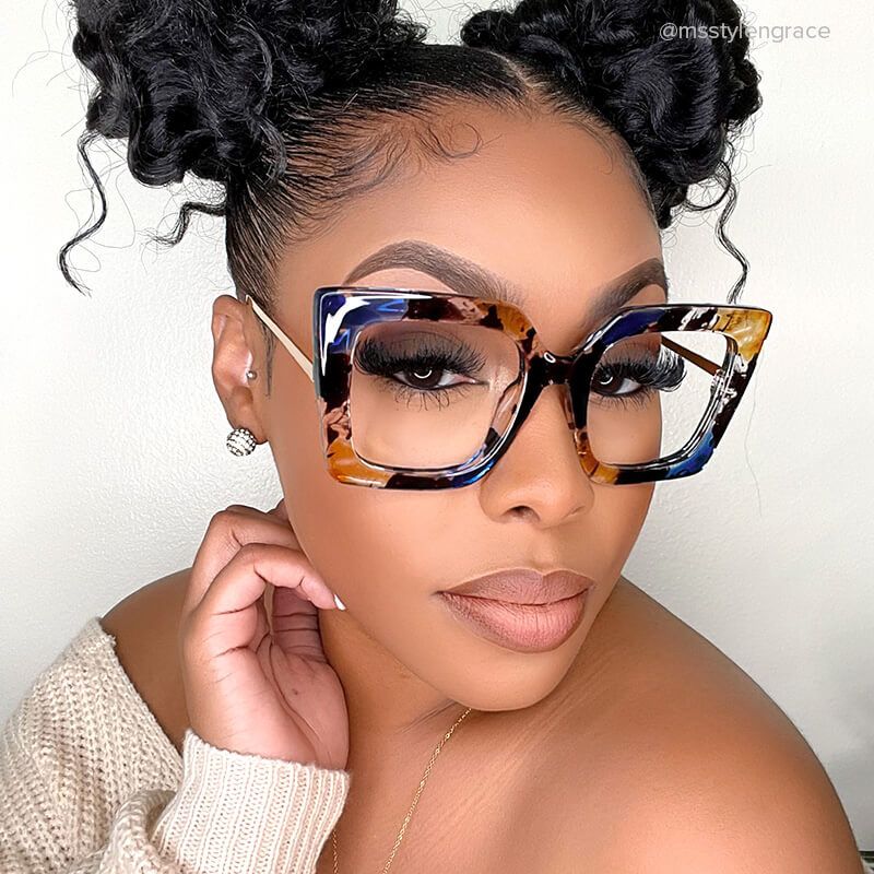 Qatar Square Blue/Black Eyeglasses & Floral Thick Frames6