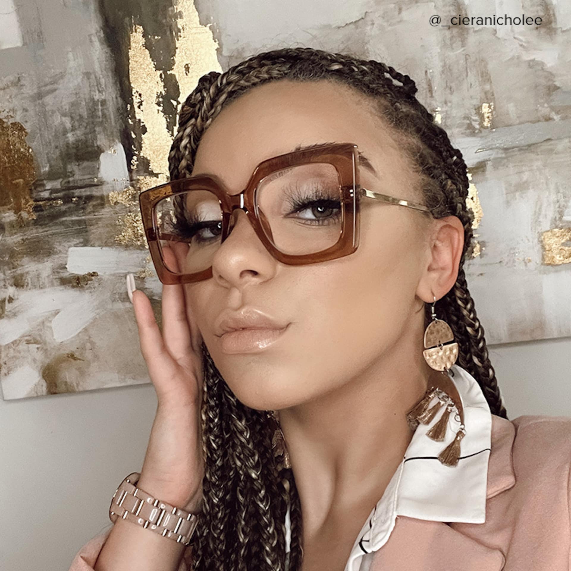 Qatar Square Champagne Eyeglasses and Thick Frames7