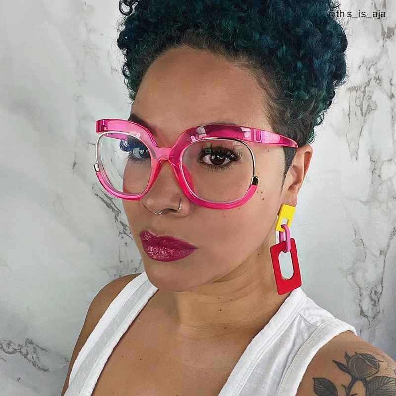 Darice Pink Round Transparent Semi-Frame Glasses | Zeelool4