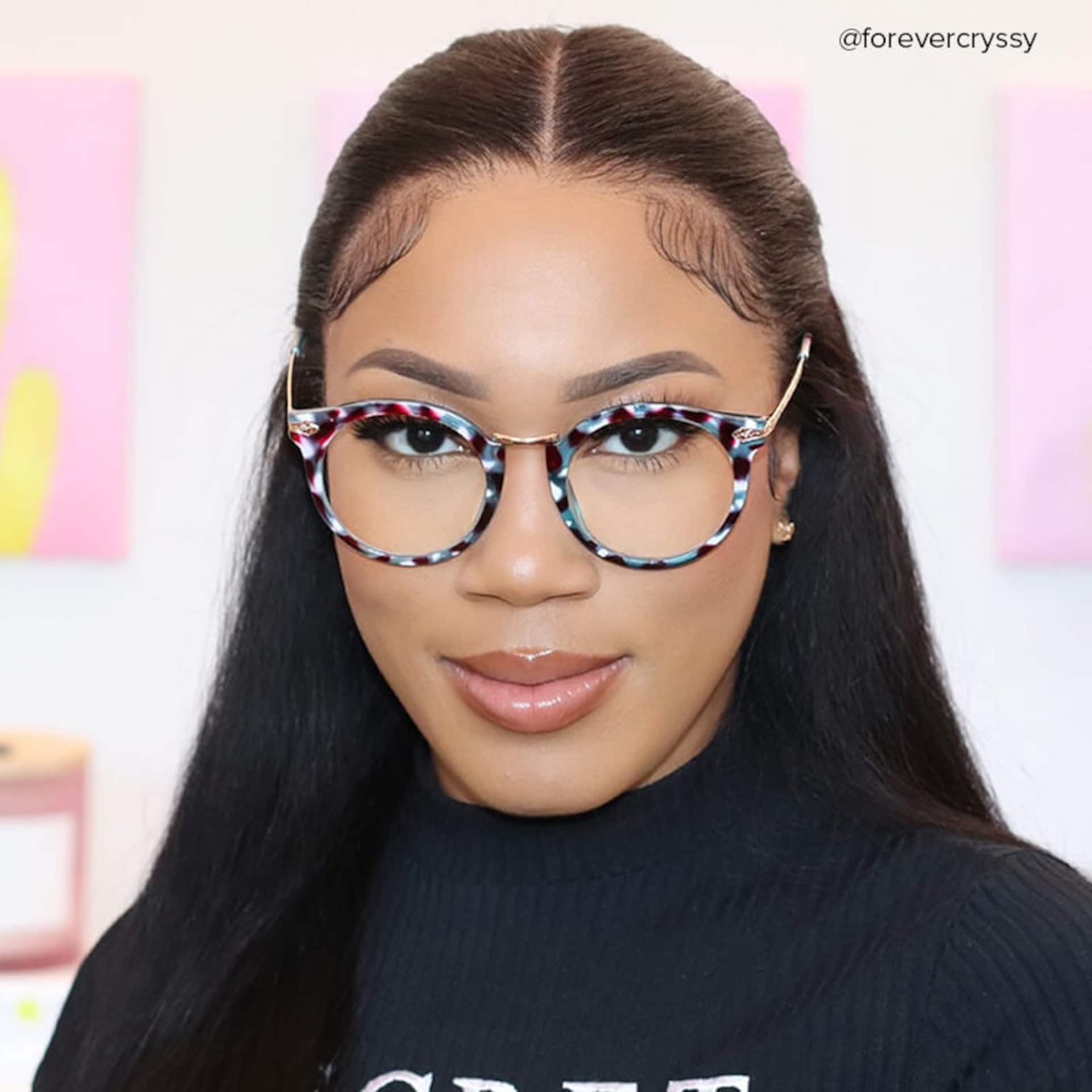 Quentina Round Blue Floral Frame Glasses | Zeelool9