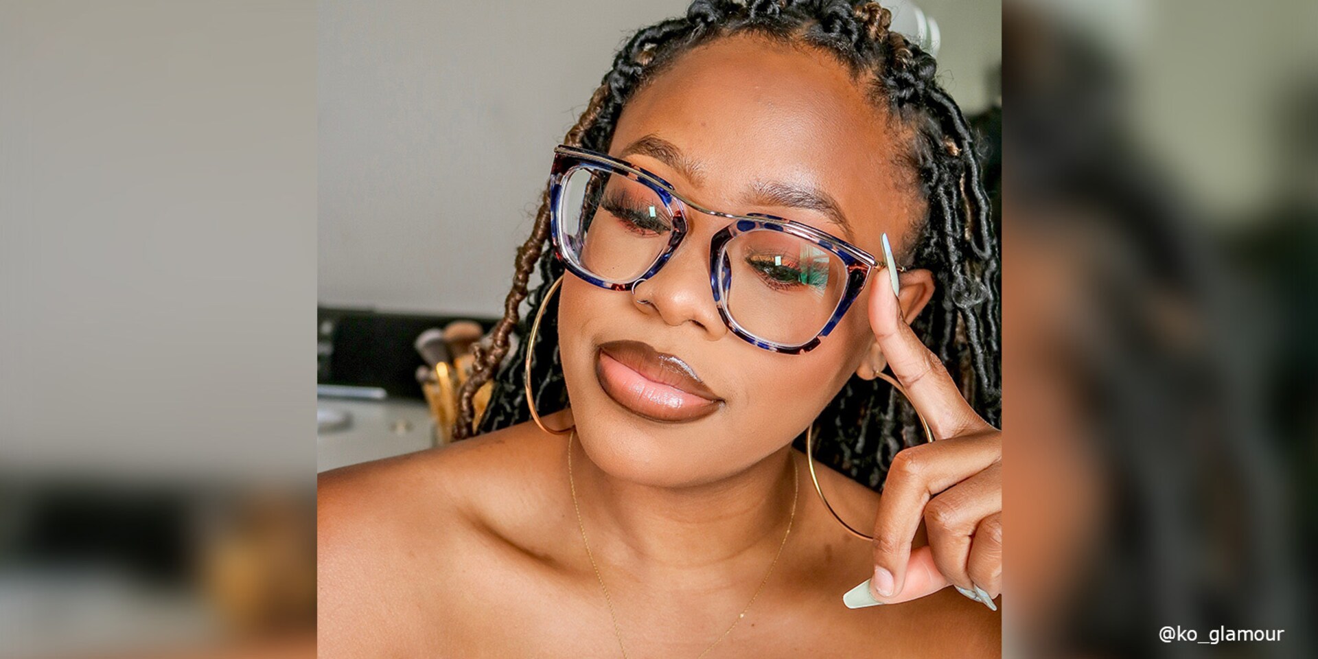 Yadiel Geometric Blue-Floral Glasses | Zeelool Glasses3