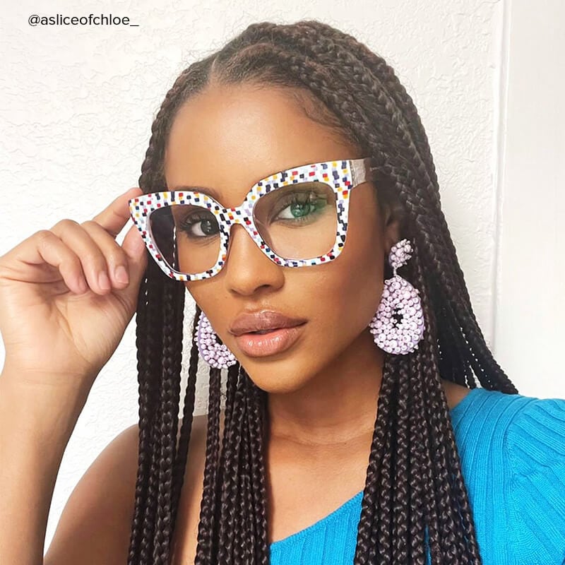 Half Rim Square Glasses With Decorated Shiny Diamonds