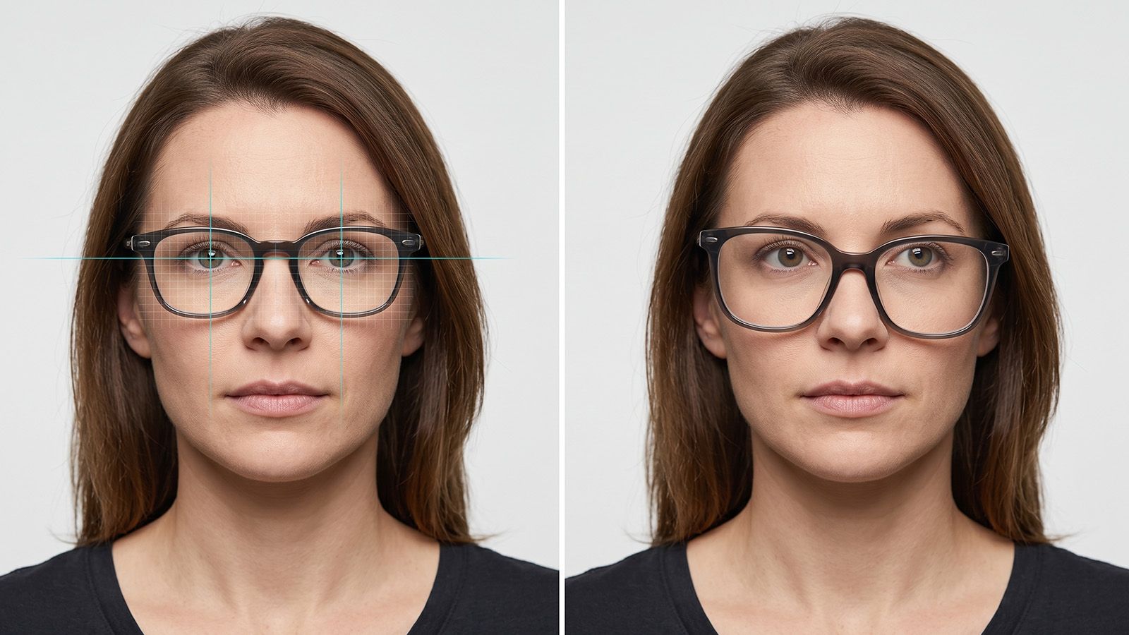 Proper optical alignment compared with a poorly fitting eyeglass frame