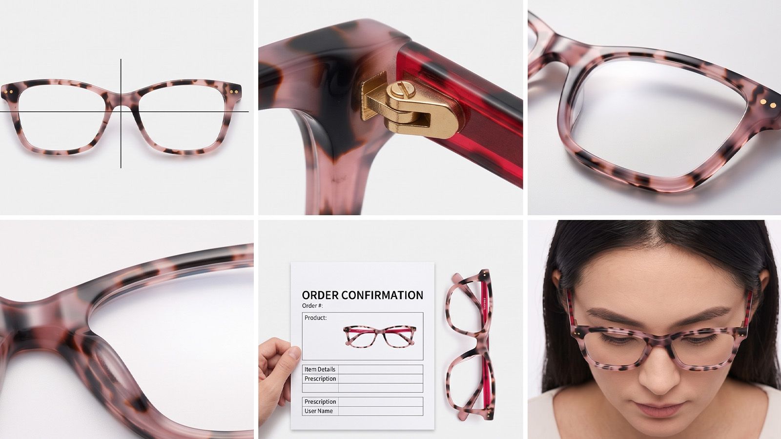 Six-step inspection of new prescription glasses, lenses, frame, and order details