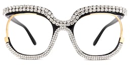 Veasley Square White Rhinestone Glasses0