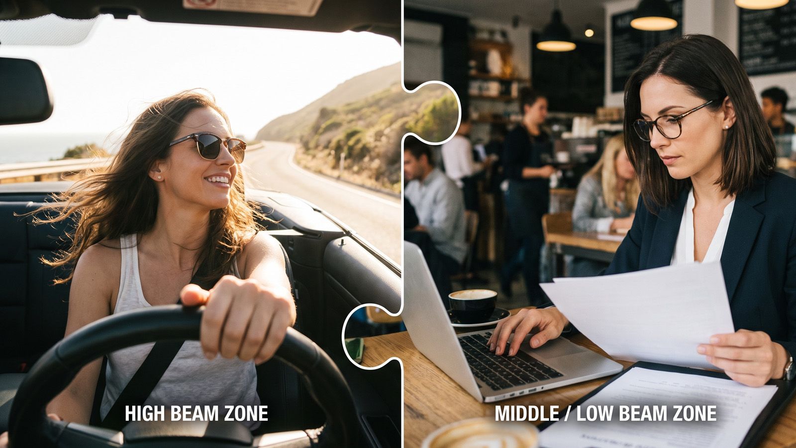 woman using distance zone driving and near zone reading