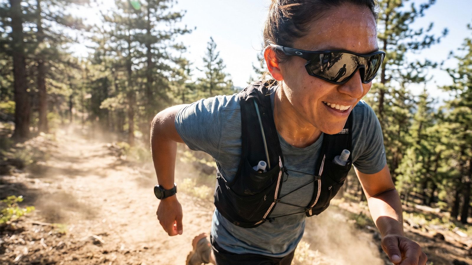 Athlete running in wraparound prescription sports sunglasses