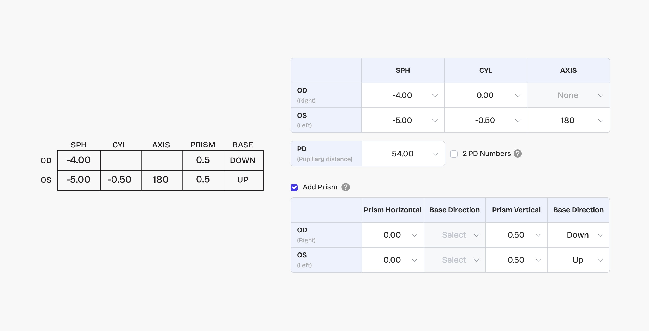 Single vision prescription with prism example 1