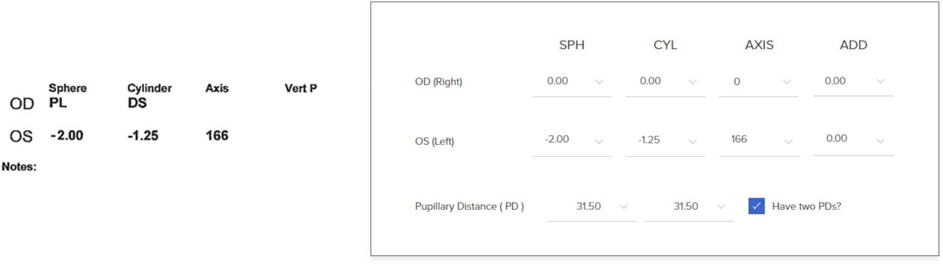 Other prescription information example 1